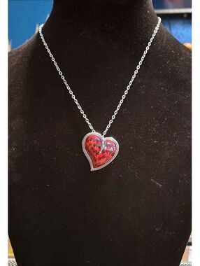 Lia Sophia Burning Love Red Enamel Heart Pendant Silver-Tone Chain Necklace